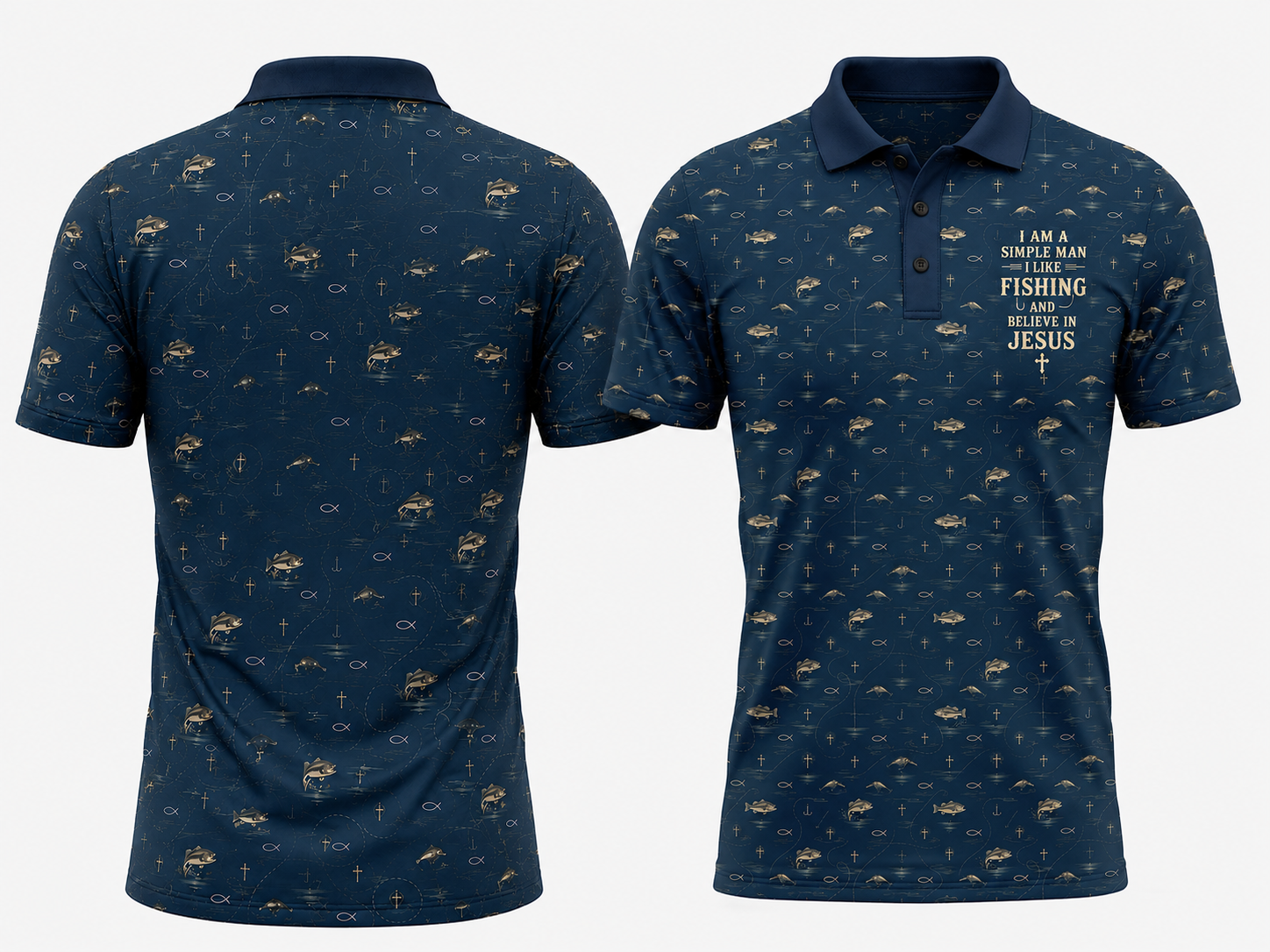 I'm a simple man I love fishing and Believe in Jesus-Polo shirt