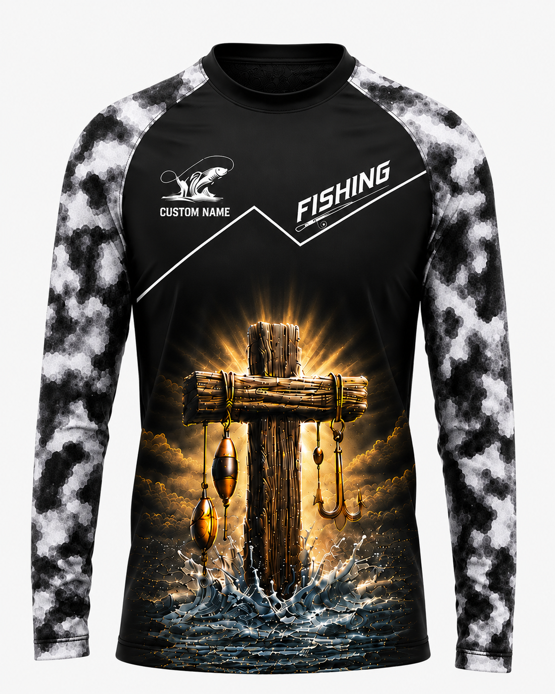 Personalized Simple Man Love Jesus and Fishing Shirt, Custom Name & Team Name Fishing Long Sleeve (12 Fish Types)