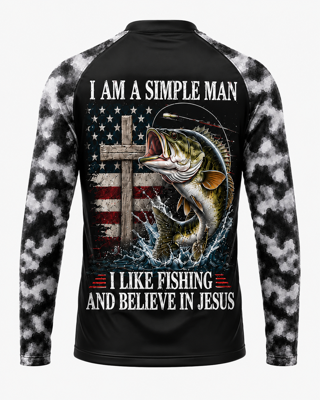 Personalized Simple Man Love Jesus and Fishing Shirt, Custom Name & Team Name Fishing Long Sleeve (12 Fish Types)