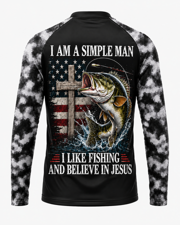 Personalized Simple Man Love Jesus and Fishing Shirt, Custom Name & Team Name Fishing Long Sleeve (12 Fish Types)
