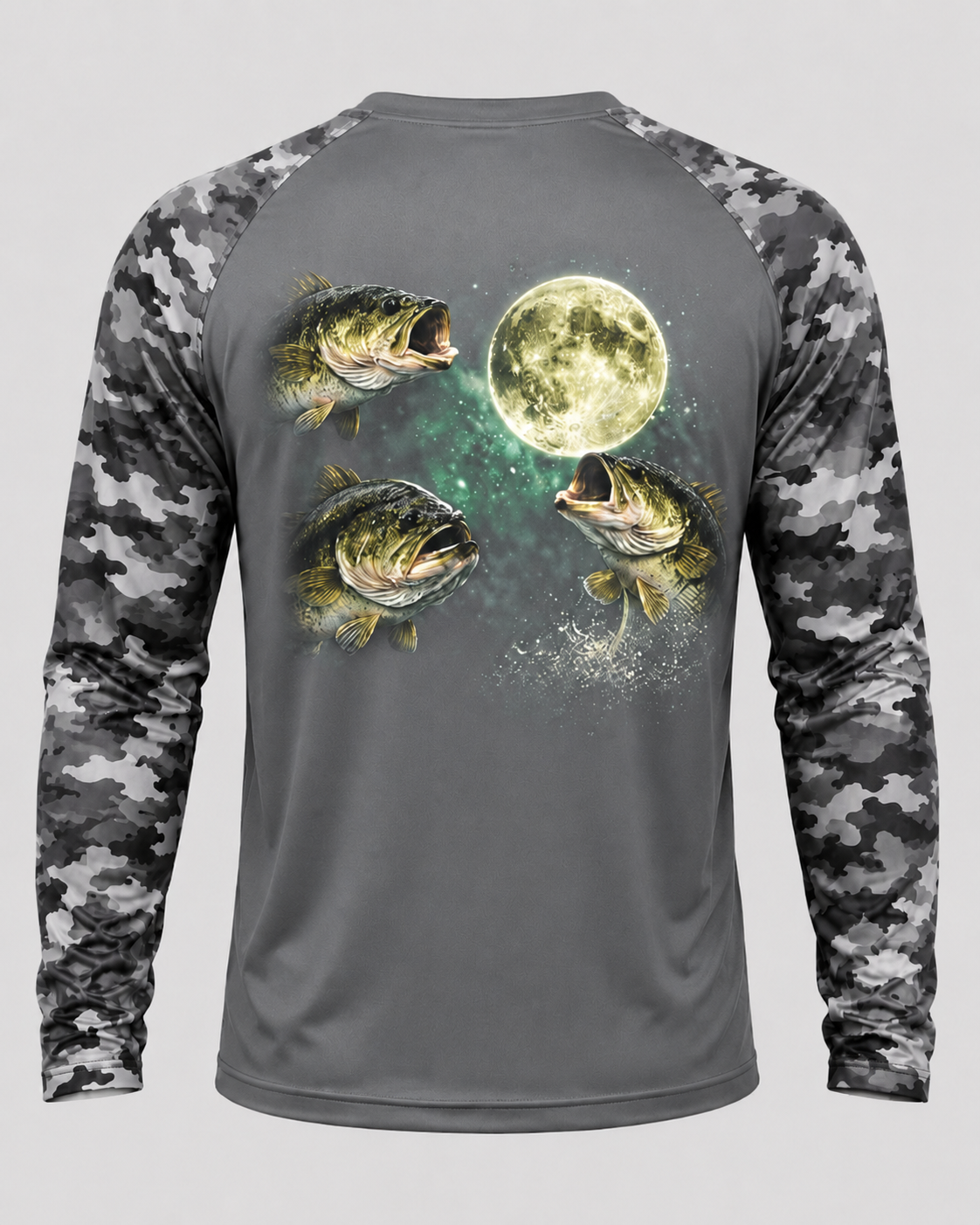 Bass Fish Howling to The Moon Vintage Angler Fisherman
