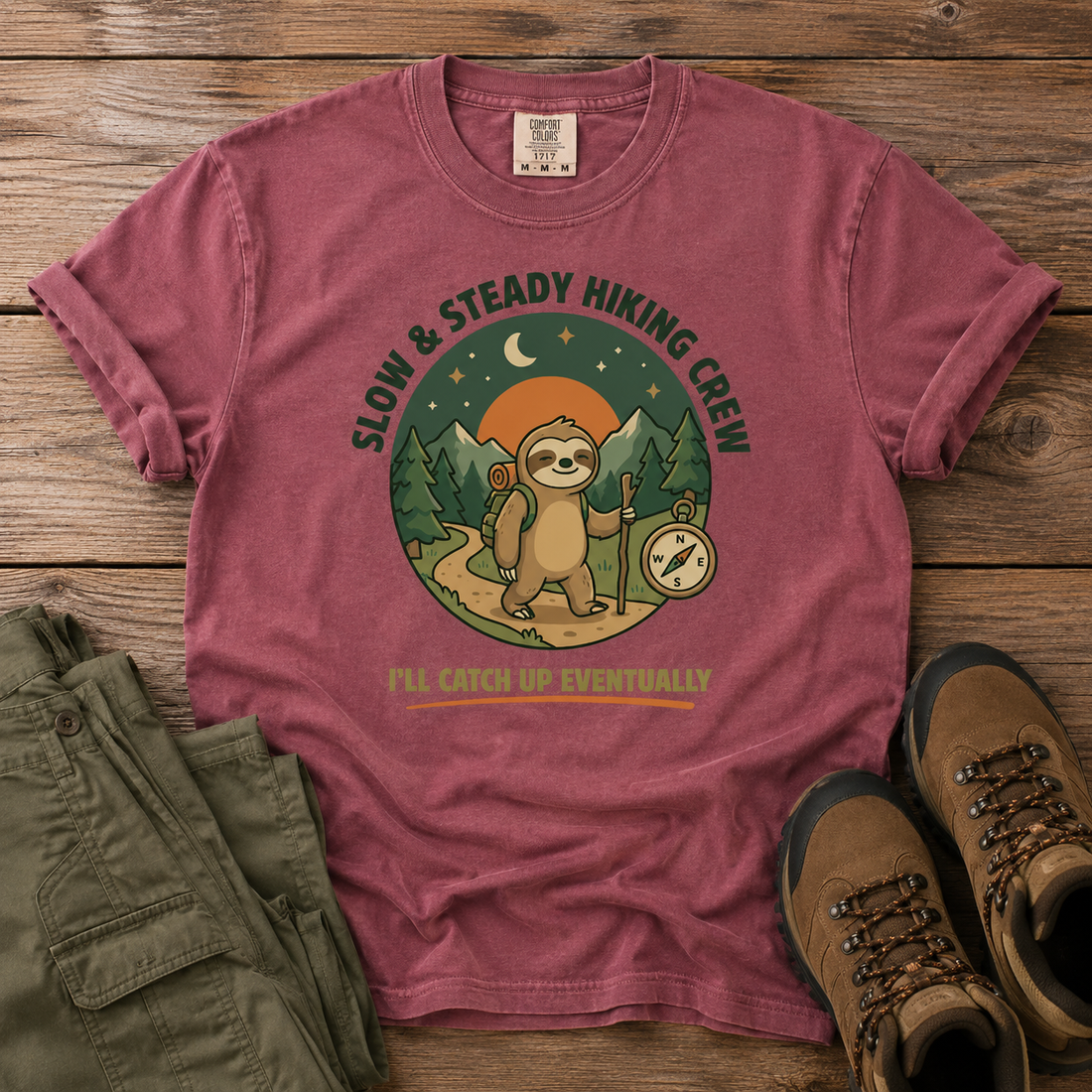 Comfort Colors Funny Sloth Hiking Slow And Steady Crew Trail Humor