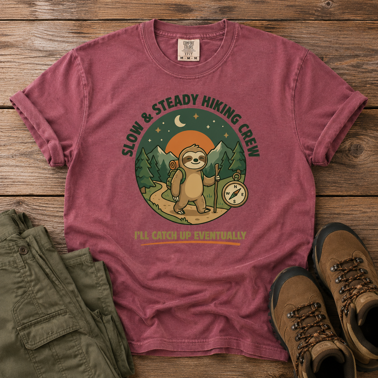 Comfort Colors Funny Sloth Hiking Slow And Steady Crew Trail Humor