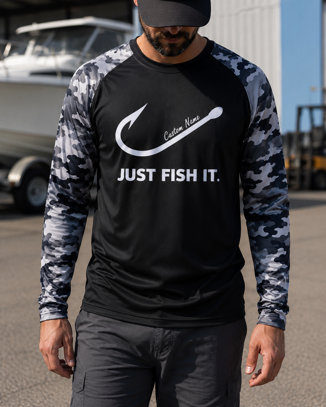 Fish and Hook Pattern Outdoor Style Casual