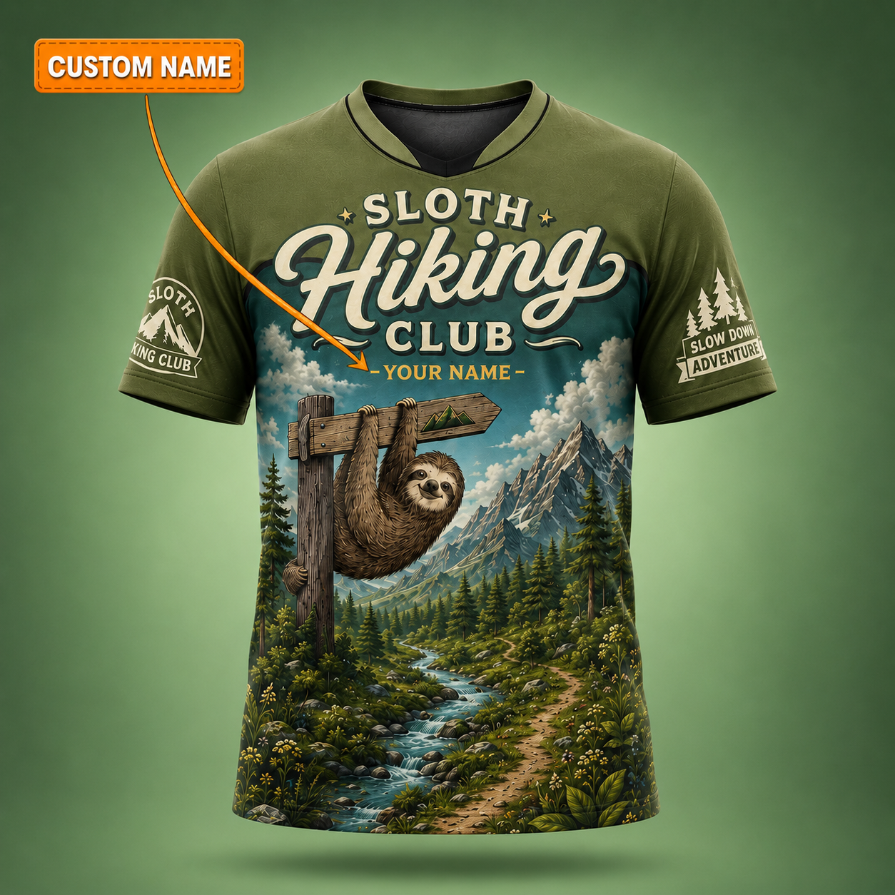 Personalized Hiking All Over Print Unisex T-Shirt, Custom Text Outdoor Adventure Shirt