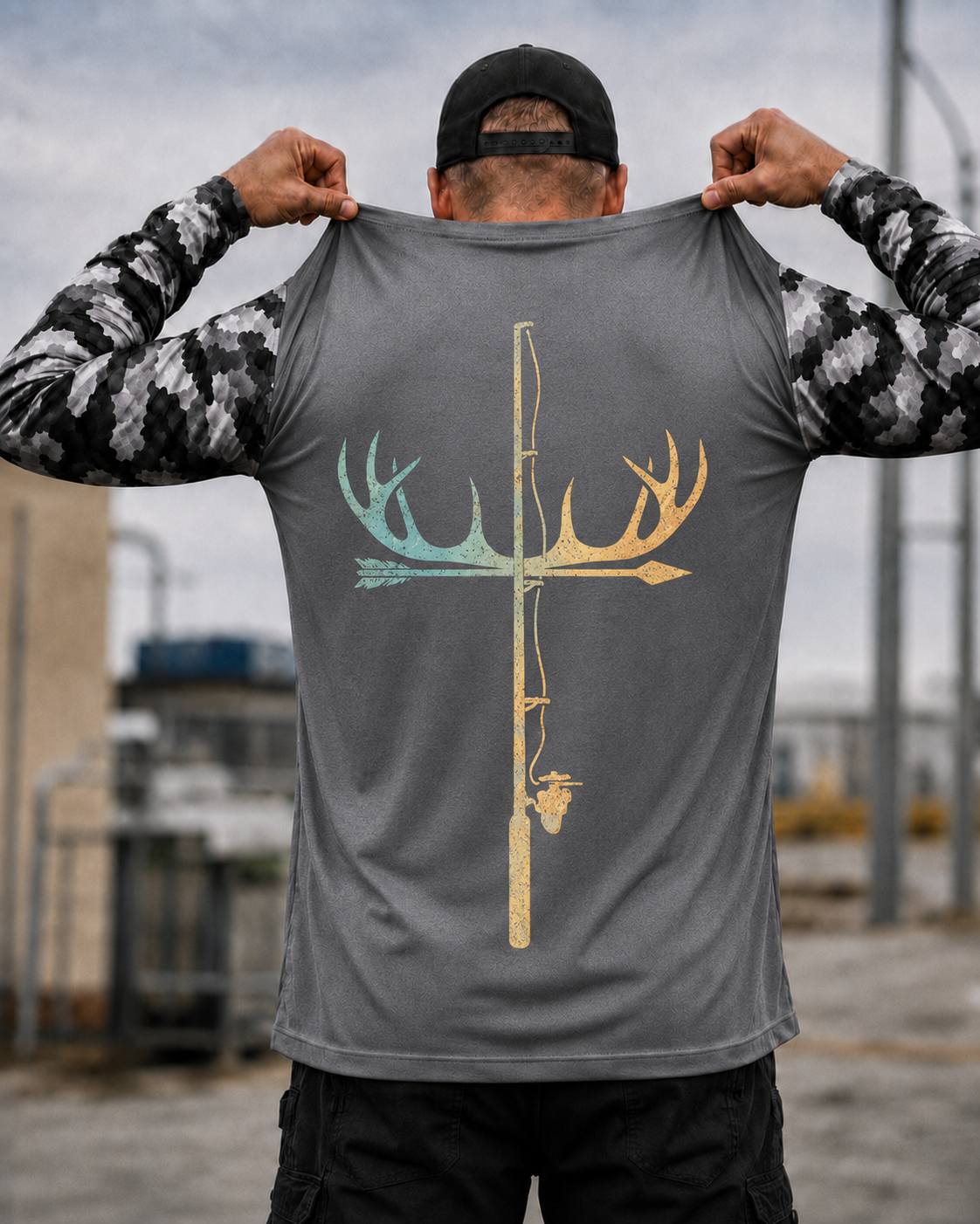 Antler Fishing Rod Cross God Family Hunting Fishing