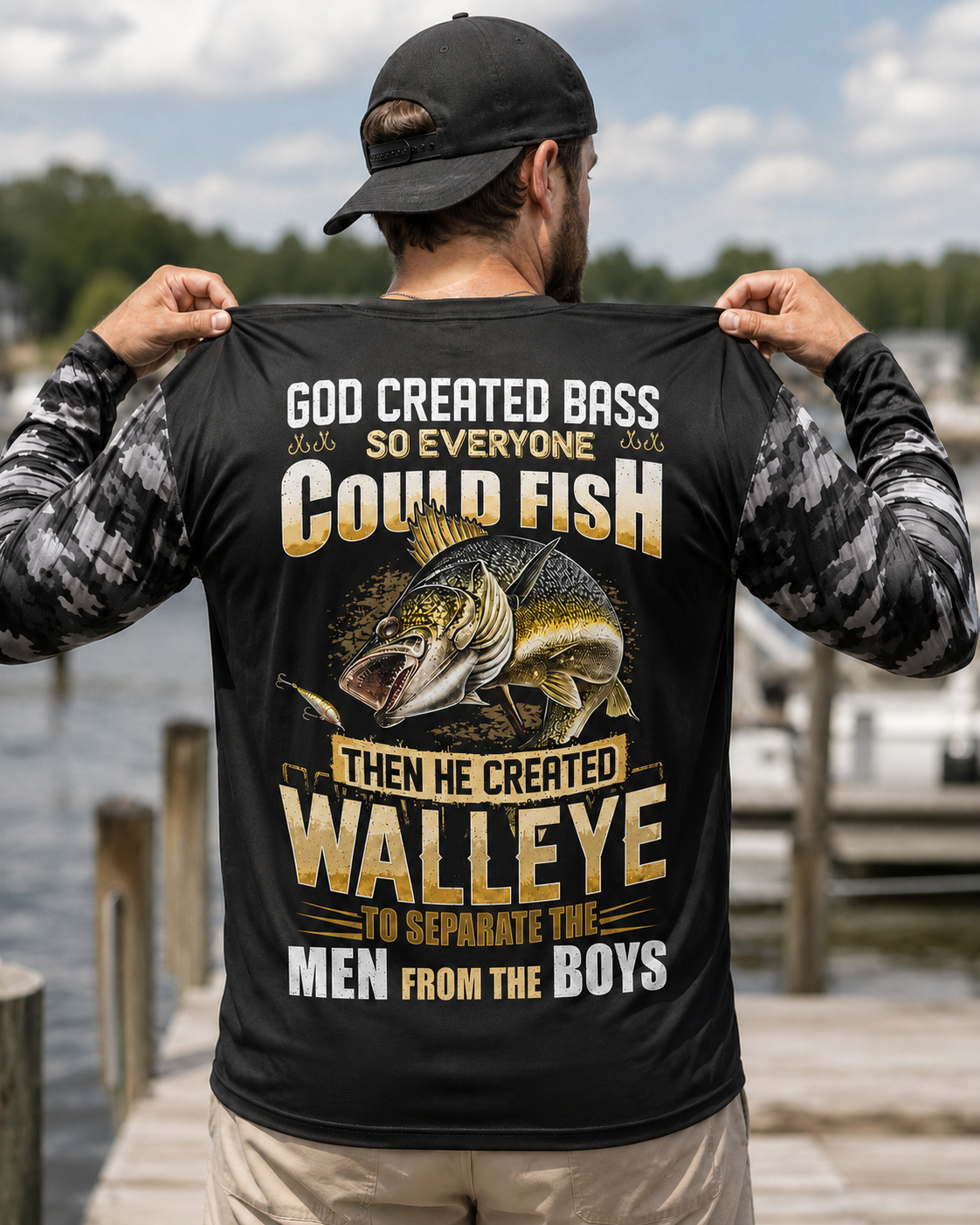 God Created Bass Walleye Fishing Shirt, Christian Fishing Long Sleeve UV Protection Shirt
