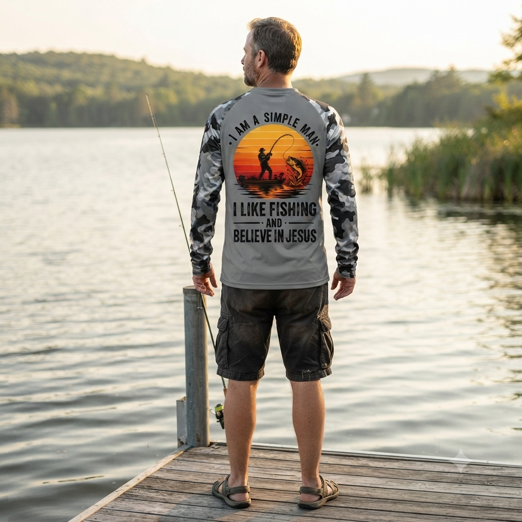 I Am A Simple Man I Like Fishing and Believe in Jesus Performance Shirt