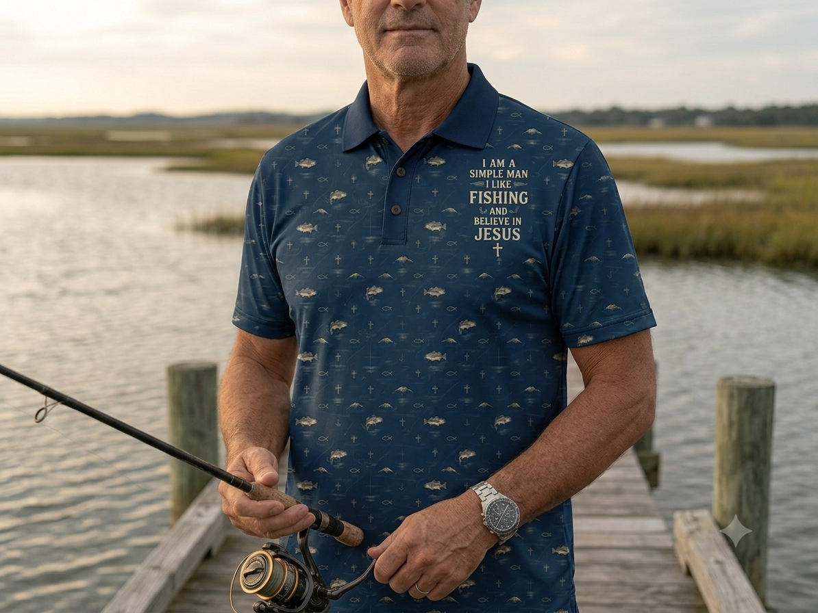 I'm a simple man I love fishing and Believe in Jesus-Polo shirt