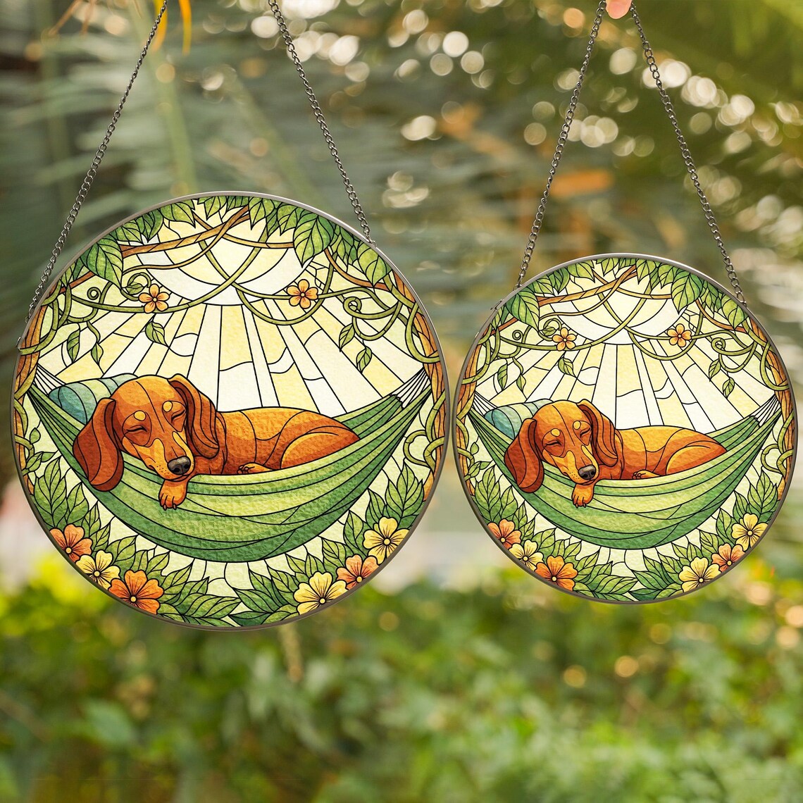 Dachshund Glass Suncatcher, Hammock Art, Dog Mom Gift